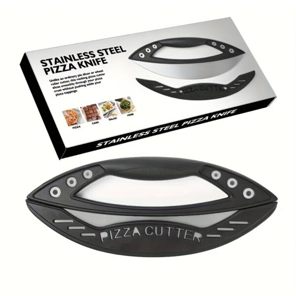 Stainless steel pizza cutter, large and durable kitchen tool for making perfect slices and shapes.