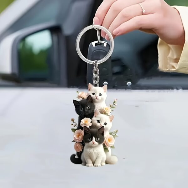 Charming Acrylic Cat & Floral Hanging Ornament - Versatile 2D Decor for Car Rearview Mirror, Bags, Keychains - Perfect Couple's Gift & Holiday Accessory.