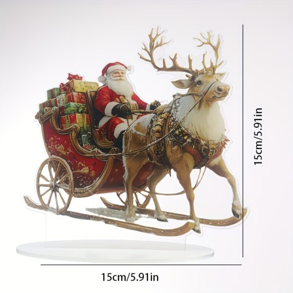 Classic acrylic Santa Claus and reindeer sleigh statue, 15.01x15.01cm, bohemian style tabletop decor, perfect for home, office, and holiday gifting.