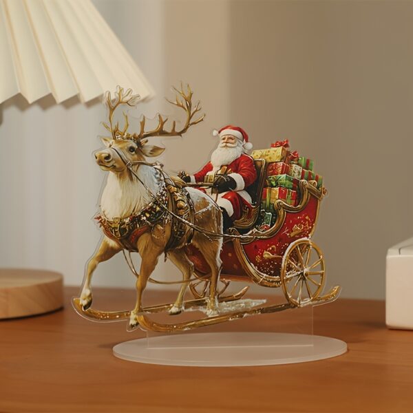 Classic acrylic Santa Claus and reindeer sleigh statue, 15.01x15.01cm, bohemian style tabletop decor, perfect for home, office, and holiday gifting.