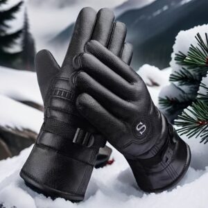 Men's Winter Motorcycle Gloves - Thick, Warm Faux Leather, Touchscreen Compatible with Anti-Slip Grip