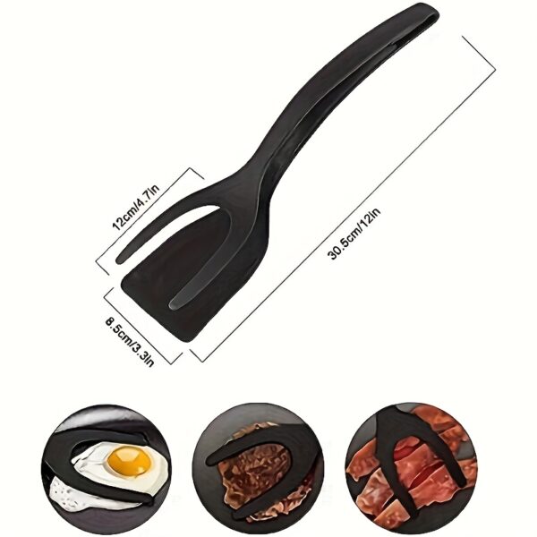 2-in-1 non-stick pan flipper for pancakes, eggs, and more; durable polypropylene spatula with hanging hole.