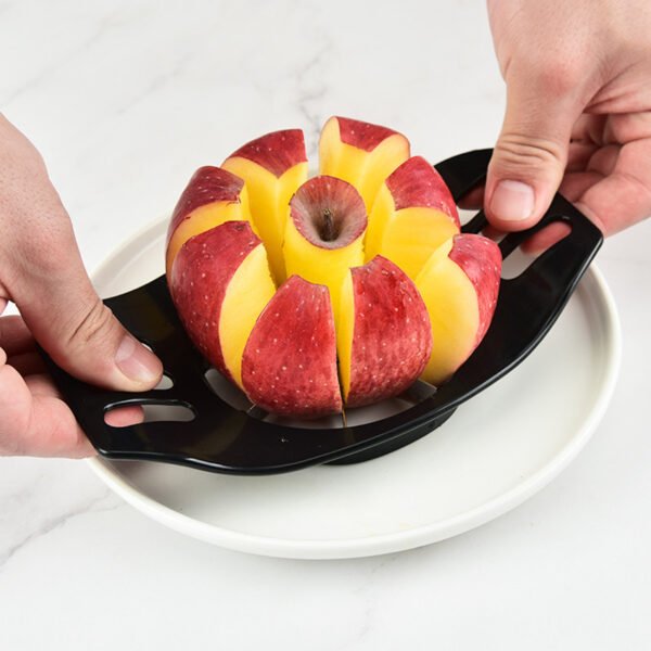 Stainless steel apple slicer and corer, designed for quickly slicing and coring apples with ease.