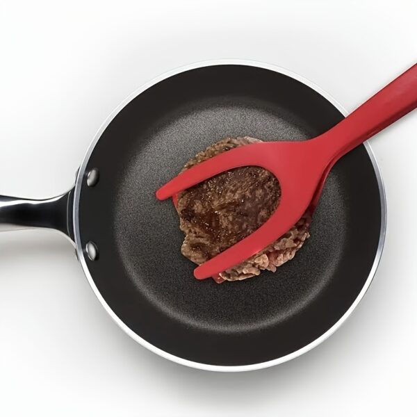 2-in-1 non-stick pan flipper for pancakes, eggs, and more; durable polypropylene spatula with hanging hole.