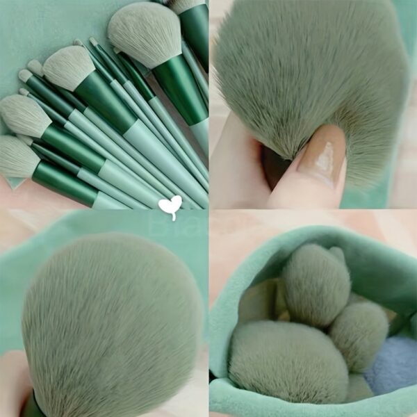 13-piece professional makeup brush set with soft nylon bristles, oval design for eyeshadow, foundation, and blush application, fragrance-free and suitable for all skin types.