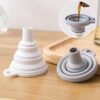 1pc collapsible silicone funnel, designed for easy storage and kitchen use, perfect for transferring liquids and powders.