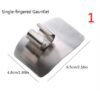 Stainless steel finger guard designed to protect fingers while slicing, with a curved, adjustable fit.