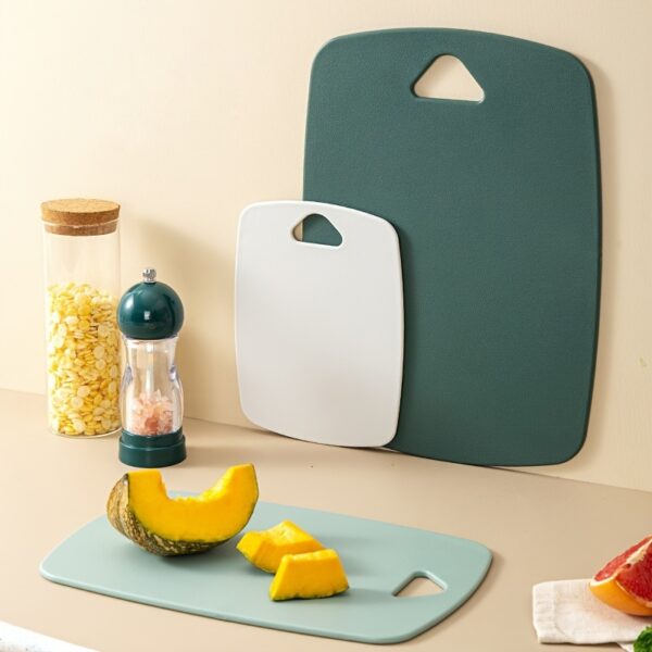 3-piece plastic cutting board set, dishwasher safe, for easy food prep and cleaning.