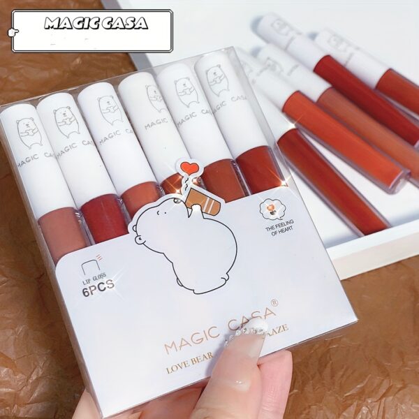 6pcs/set lip glaze matte velvet lipstick set with long-lasting, fade-resistant lip mud texture, ideal for students.