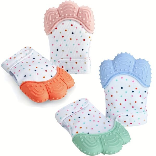 2-Pack of Dot-Patterned Teething Gloves - Silicone Teething Mitts for Babies, Scratch-Resistant Protective Gloves for 0-12 Months