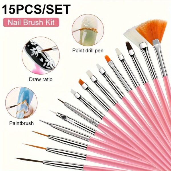 15-in-1 Nail Art Tool Set with UV Nail Lamp, Stainless Steel Tools for DIY Nail Art, Includes Polisher, Dead Skin Remover, and Finger Divider, USB Powered.