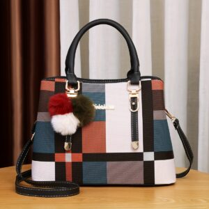 Color stitching plaid crossbody bag, PU leather textured purse, classic versatile fashion shoulder bag for everyday use.