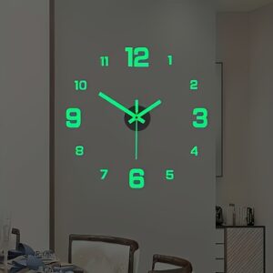 Modern 3D digital wall clock with large LED display, silent operation, glow-in-the-dark feature, battery-powered, perfect for living room, bedroom, kitchen, or office decor.