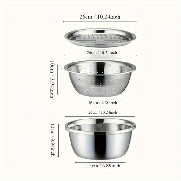 3-in-1 stainless steel basin with integrated grater and cutter for versatile food preparation