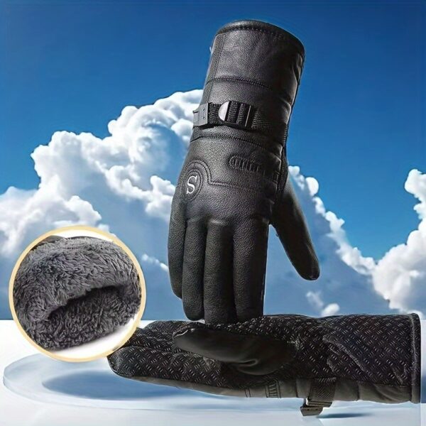 Men's Winter Motorcycle Gloves - Thick, Warm Faux Leather, Touchscreen Compatible with Anti-Slip Grip