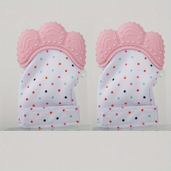 2-Pack of Dot-Patterned Teething Gloves - Silicone Teething Mitts for Babies, Scratch-Resistant Protective Gloves for 0-12 Months
