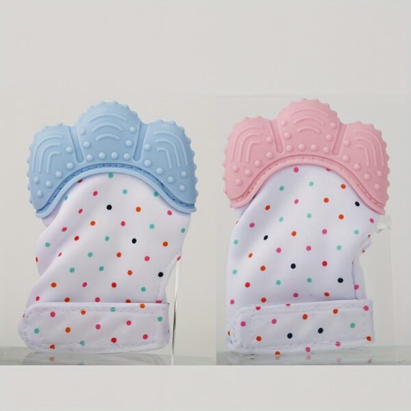 2-Pack of Dot-Patterned Teething Gloves - Silicone Teething Mitts for Babies, Scratch-Resistant Protective Gloves for 0-12 Months