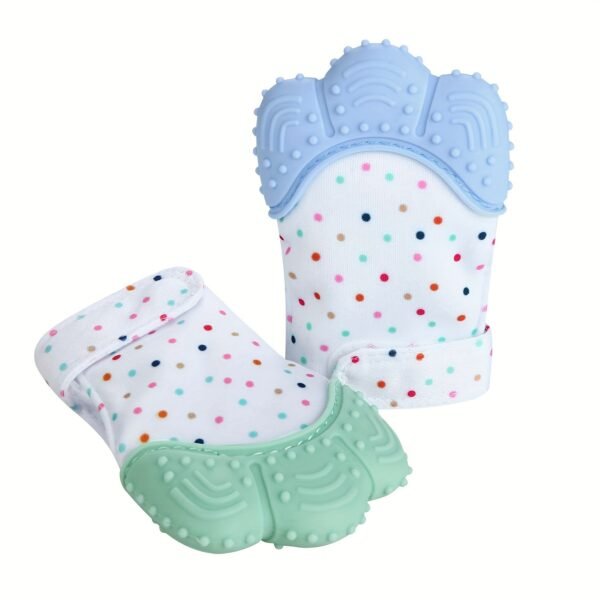 2-Pack of Dot-Patterned Teething Gloves - Silicone Teething Mitts for Babies, Scratch-Resistant Protective Gloves for 0-12 Months