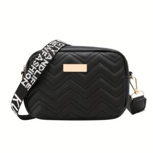 1pc Wave Pattern Crossbody Bag, Faux Leather Messenger Bag with Removable Strap, Zipper Closure, Stripe Design, Available in White, Black, Khaki.