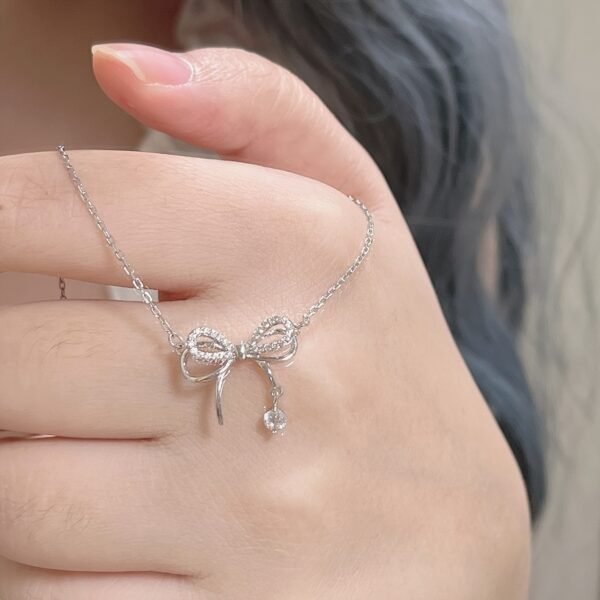 Bow necklace with artificial diamonds, clavicle chain, perfect gift for holidays and special occasions.