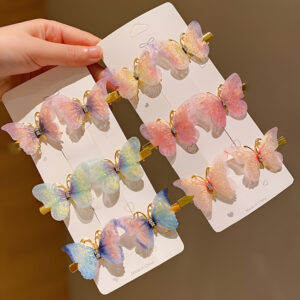 Sparkling Butterfly Hair Clip Set for Girls - Colorful Rhinestone & Mesh Designs, Alloy Construction, Fashionable Accessories.