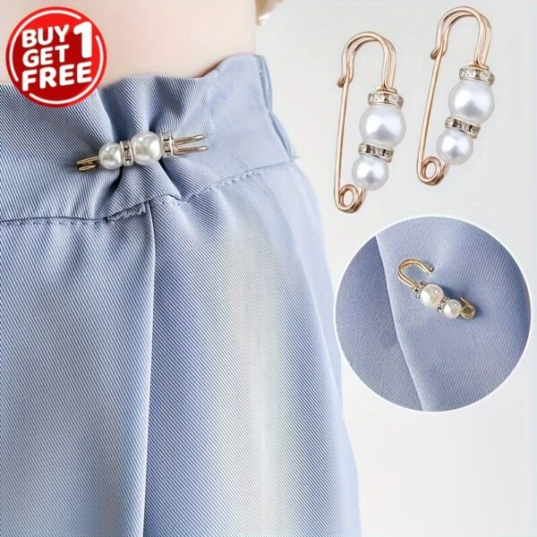 2pcs/set faux pearl pants waist pin, trousers waist pin, waist circumference change fixed brooch for adjustable fit and style.
