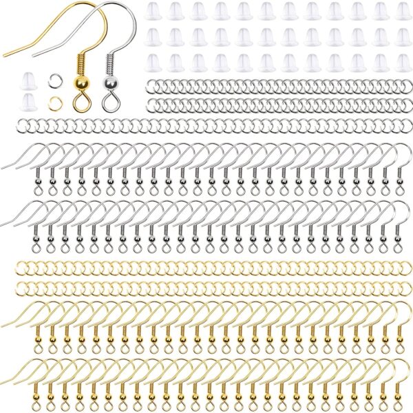 WINKIT 600pcs Hypoallergenic Earring Making Kit - Iron Jewelry Parts, Earring Hooks, Jump Rings, and Rubber Backs for DIY Crafts