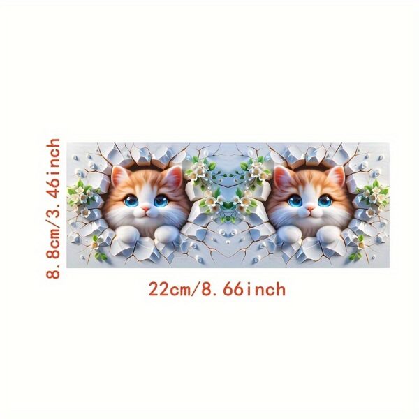 Cute Cat in Floral Crack 3D UV DTF Decal, Waterproof, Scratch & Oil Resistant for Mugs, Glasses, and DIY Crafts.