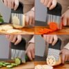 Stainless steel wave-shaped potato slicer, designed for cutting potatoes into wavy, uniform slices.