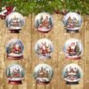 9-piece set of Christmas crystal and rustic wooden ornaments, featuring festive figures, perfect for vintage-style holiday tree and home decor.