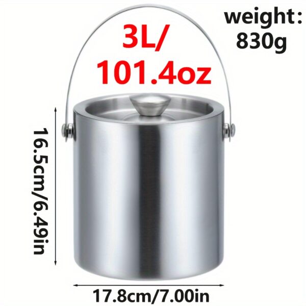 Large capacity stainless steel double-walled ice bucket with lid for champagne, beer, and wine.