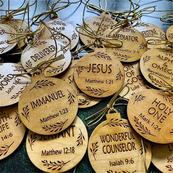 25pcs classic wooden Jesus name ornaments for Christmas and Easter tree decorations