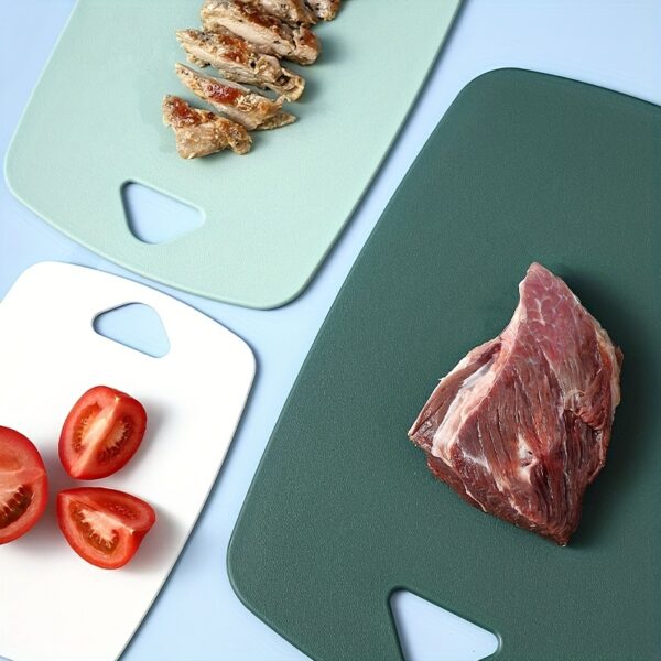 3-piece plastic cutting board set, dishwasher safe, for easy food prep and cleaning.