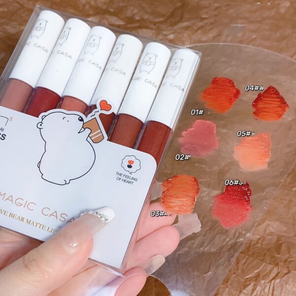 6pcs/set lip glaze matte velvet lipstick set with long-lasting, fade-resistant lip mud texture, ideal for students.