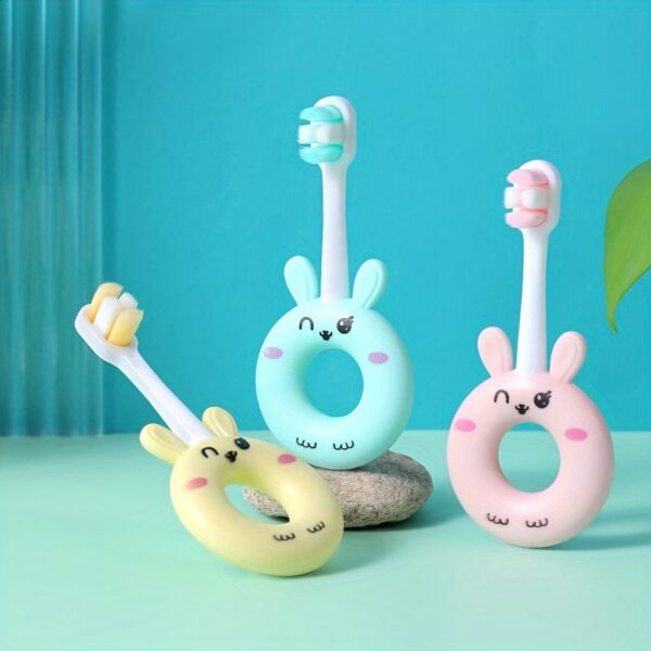 Soft silicone baby toothbrush for toddlers 0-3 years, gentle cleaning with super soft bristles, cute cartoon design.