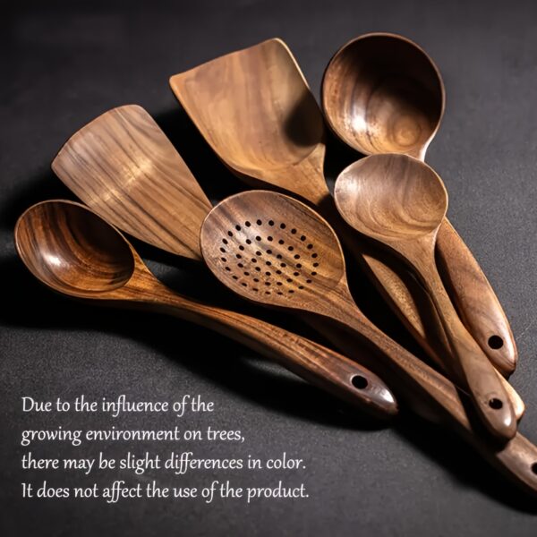 Wooden Cooking Utensil Set including spoons, spatula, and turner, perfect for non-stick cookware