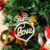 6-piece set of Christmas tree wooden ornaments, hollow-cut with inspirational words (Peace, Faith, Joy, Noel, Love, Hope) – festive wood decor.