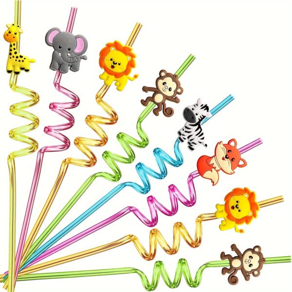 Set of 6 cartoon animal reusable straws for milk, water, and party drinks