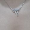 Bow necklace with artificial diamonds, clavicle chain, perfect gift for holidays and special occasions.