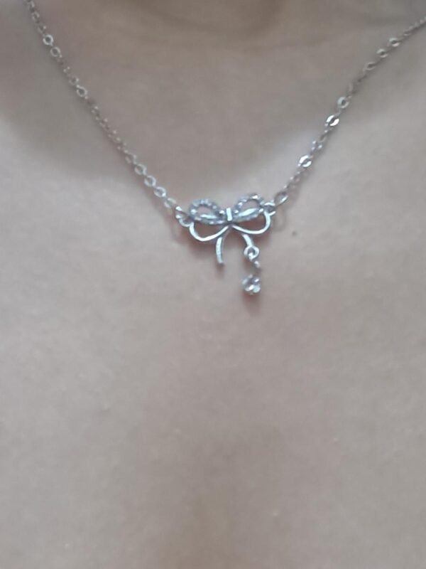 Bow necklace with artificial diamonds, clavicle chain, perfect gift for holidays and special occasions.