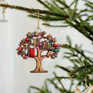 Christmas tree book light acrylic pendant, versatile 2D design for car rearview mirrors, bags, and keychains – perfect for gifts and holiday accessories.