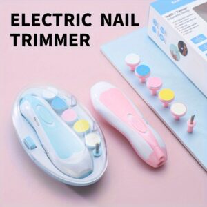 Baby Nail Trimmer Electric - 6 In 1 Safety Baby Nail Clippers with LED Light, Grinding Pads for Newborn, Infant, Toddler, or Adult Nail Care