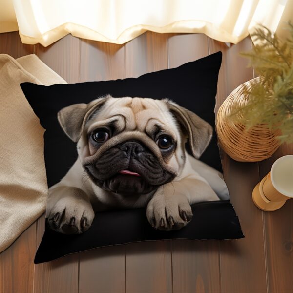 Cute Pug Dog Photo Print Throw Pillow Cover, 45x45 cm, Peach Skin Velvet, Decorative Cushion for Sofa, Living Room, Bedroom, Contemporary Style