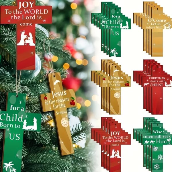 24-pack wooden Christmas cross ornaments, ideal for festive home and party decor, hanging wall decorations, and Christmas season celebrations.