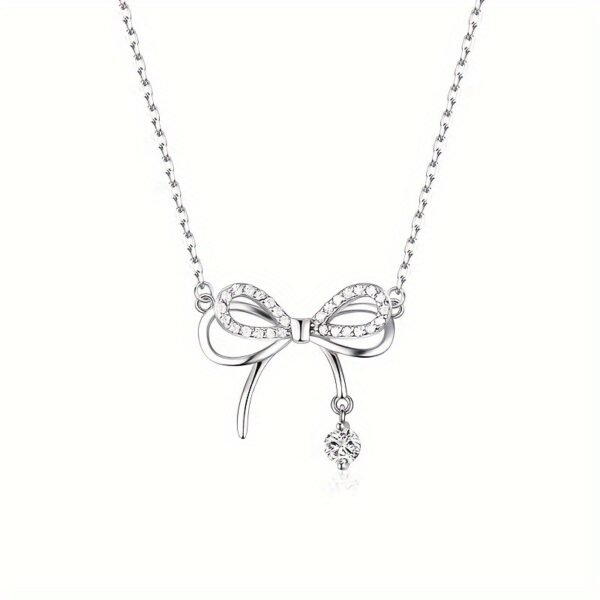 Bow necklace with artificial diamonds, clavicle chain, perfect gift for holidays and special occasions.