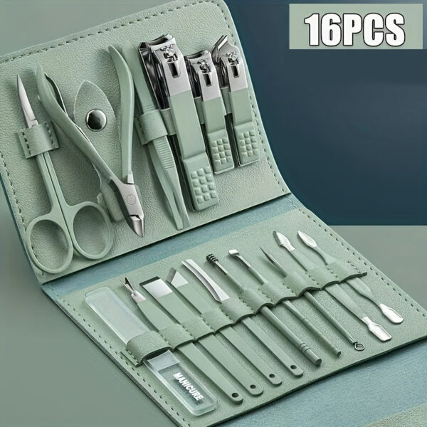 16pcs/5pcs professional manicure set, portable travel case with nail clippers, cuticle pliers, knife tools, and accessories - no power or battery needed.