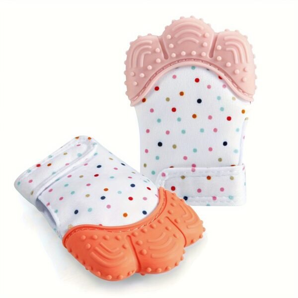 2-Pack of Dot-Patterned Teething Gloves - Silicone Teething Mitts for Babies, Scratch-Resistant Protective Gloves for 0-12 Months