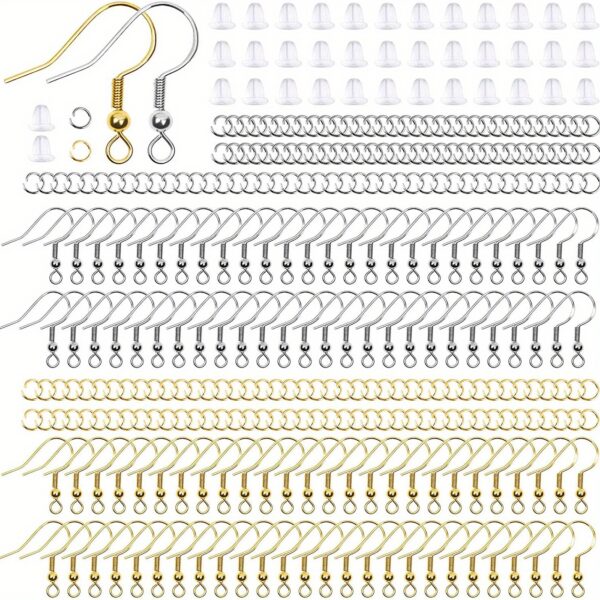 WINKIT 600pcs Hypoallergenic Earring Making Kit - Iron Jewelry Parts, Earring Hooks, Jump Rings, and Rubber Backs for DIY Crafts