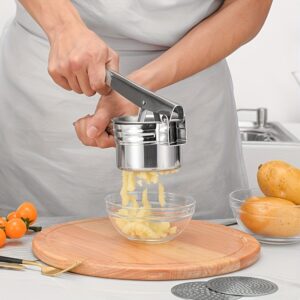 3-in-1 stainless steel potato masher, ricer, and press for versatile food preparation