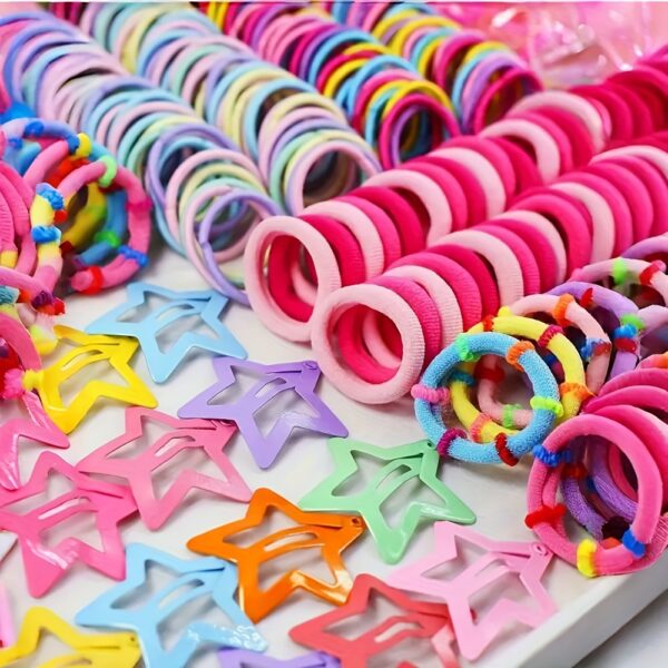 875pcs Resin Hair Accessory Set - Mixed Color Elastic Hair Ties, Ropes, Star-Shaped Clips, and Color-Matching Design for Ages 14+